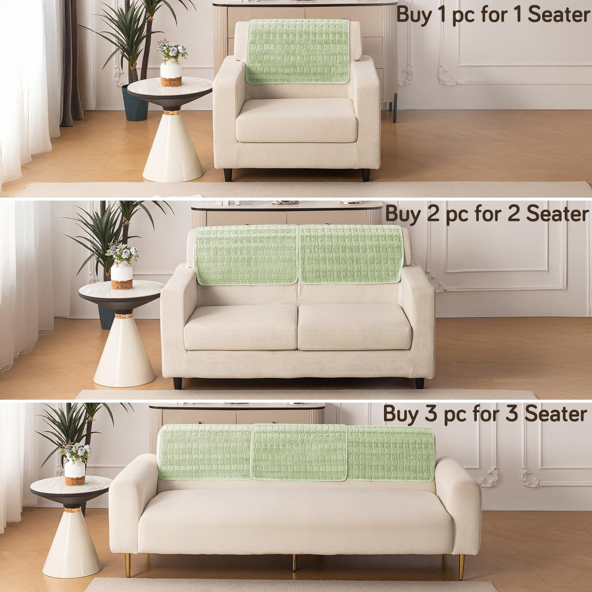 'Plush Haven' Premium Anti Slip Sofa Cover Mat, Pastel Green