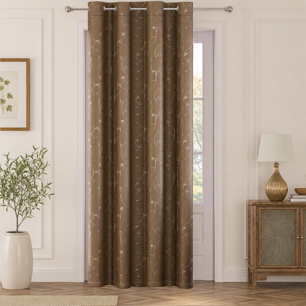 HOKIPO Golden Vine Eyelet Curtains, 7 Feet Long - Mocha Brown - image 2
