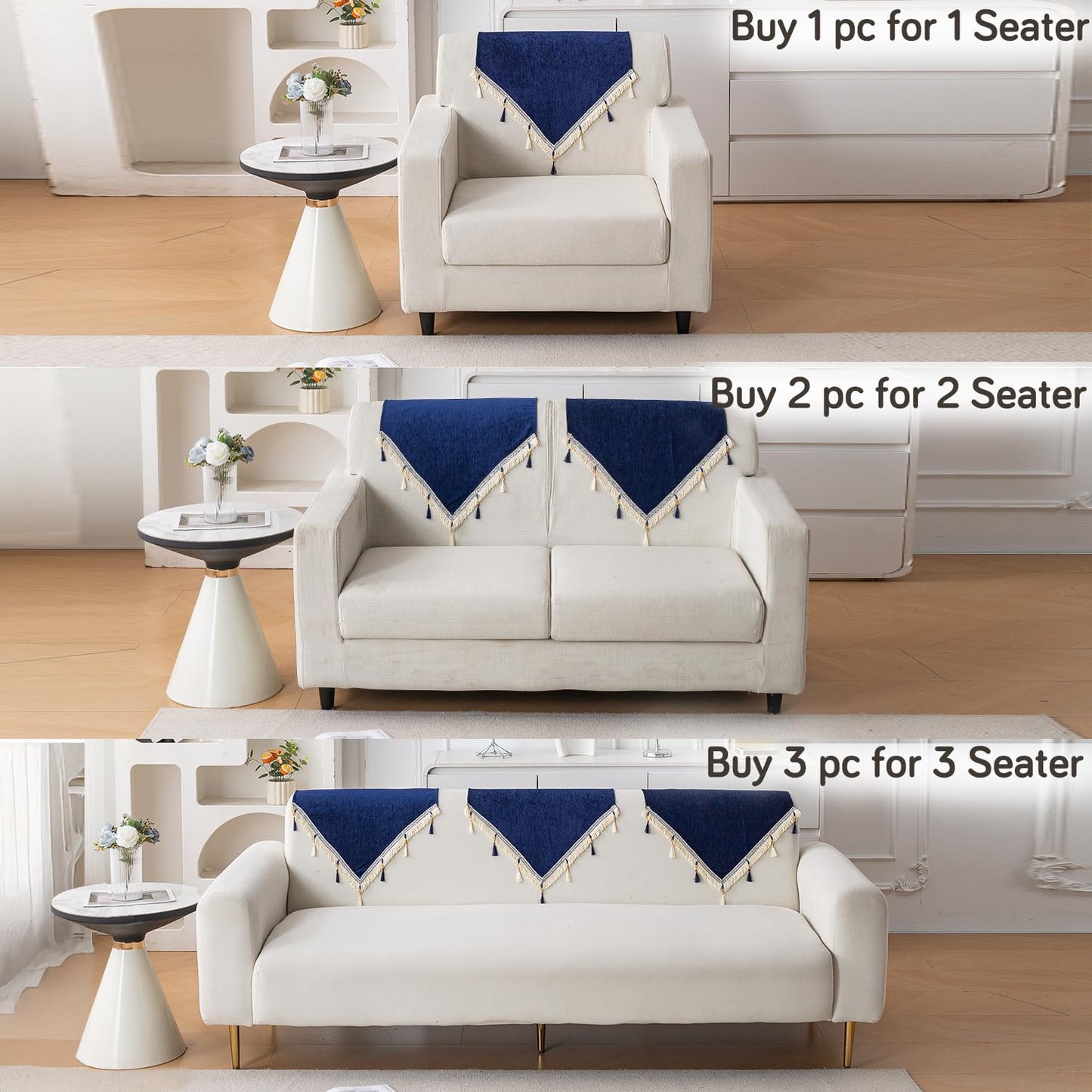 Serenity Tassel Chenille Sofa Cover with Tassel – Sapphire Navy