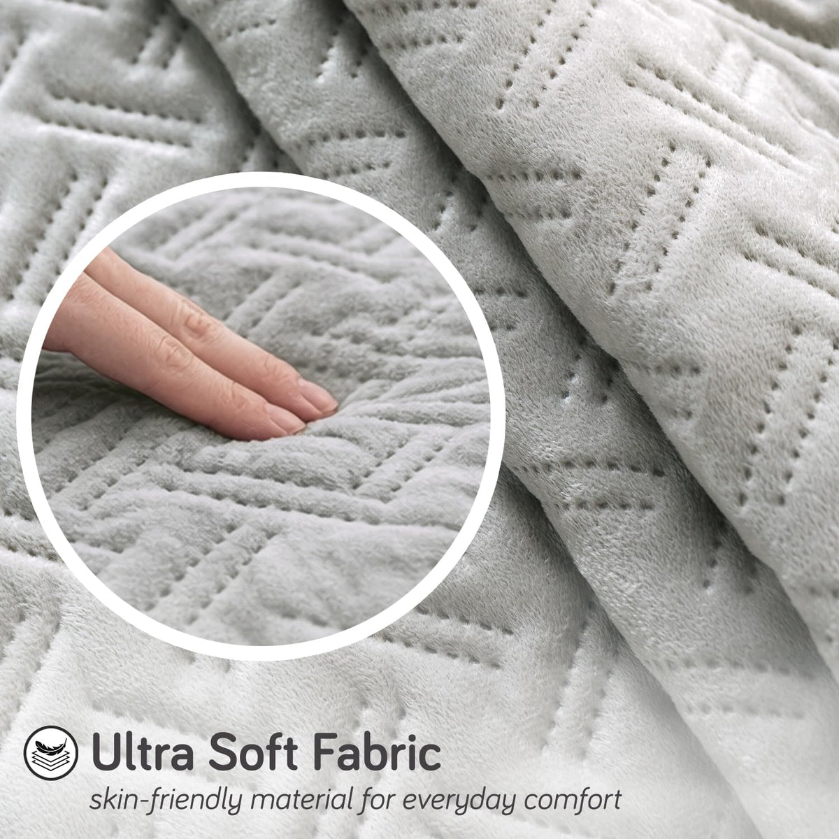 Premium Velvety Quilted Softline 5-Seater Sofa Cover (3+1+1), Ice Grey