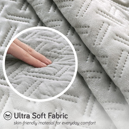 Premium Velvety Quilted Softline 5-Seater Sofa Cover (3+1+1), Ice Grey
