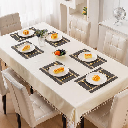 Chevron Stripes PVC Mats for Dining Table - Ebony Black