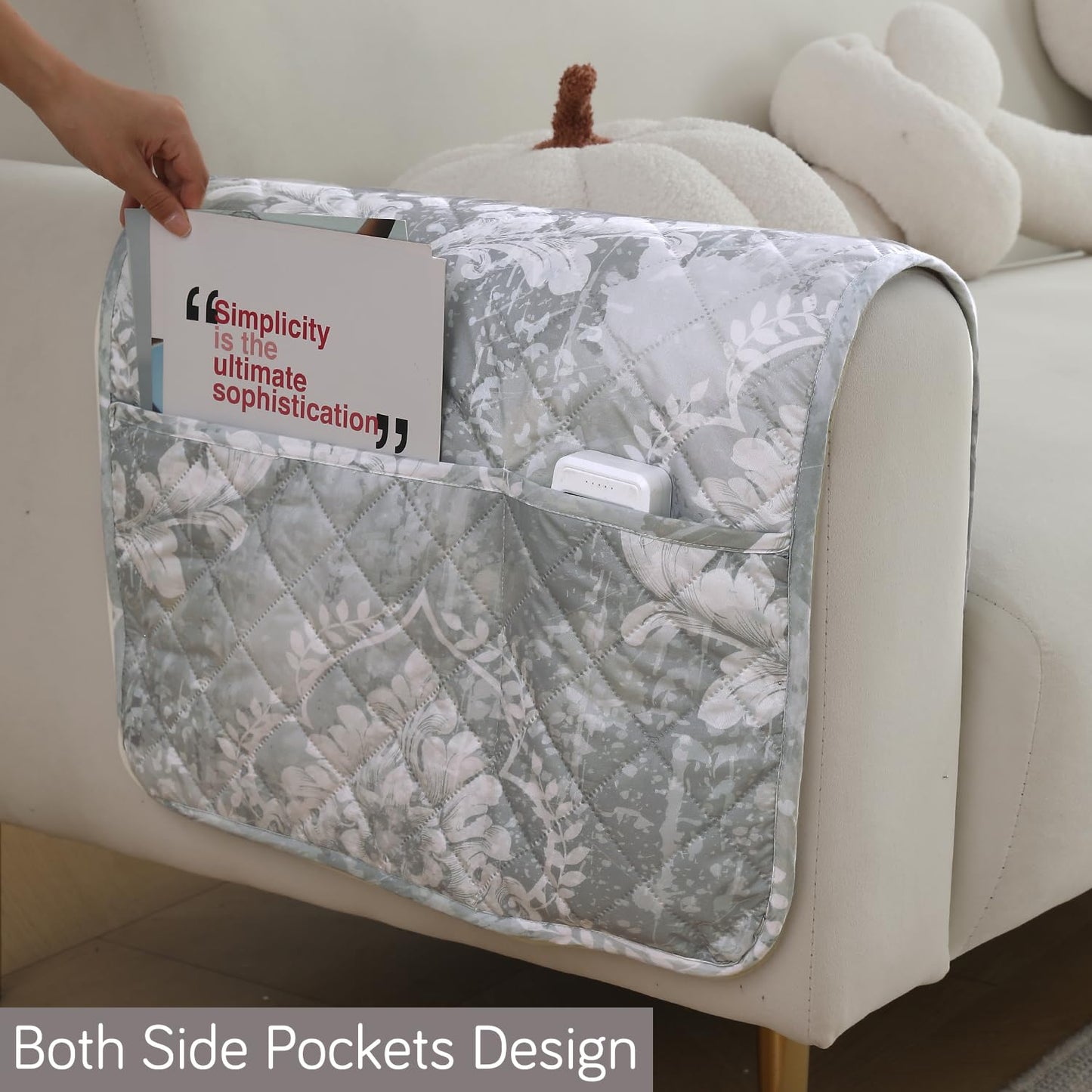 Quilted, Waterproof and Anti-Slip Sofa Cover Mat, Motifs Cloud Grey