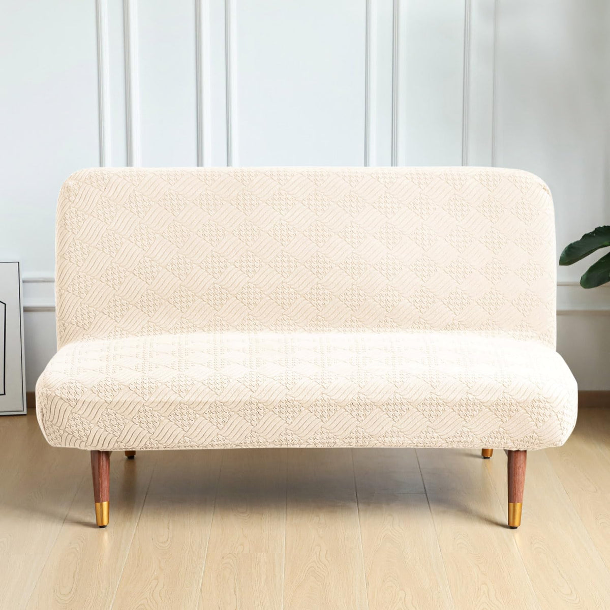 Buy Beige Colour Luxurious Jacquard Armless Sofa Cover - HOKIPO