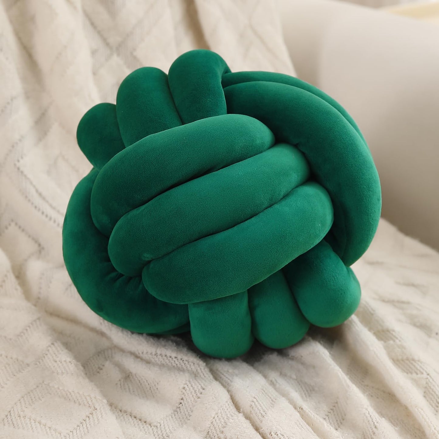 Knot Ball Cushion Pillow Soft Plush Velvet Decorative Throw Pillow - Emerald Green