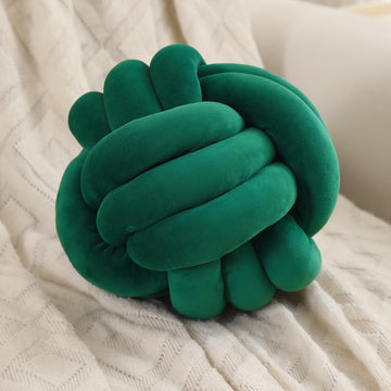 Knot Ball Cushion Pillow Soft Plush Velvet Decorative Throw Pillow - Emerald Green