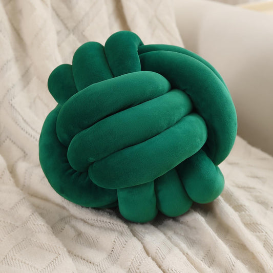 Knot Ball Cushion Pillow Soft Plush Velvet Decorative Throw Pillow - Emerald Green
