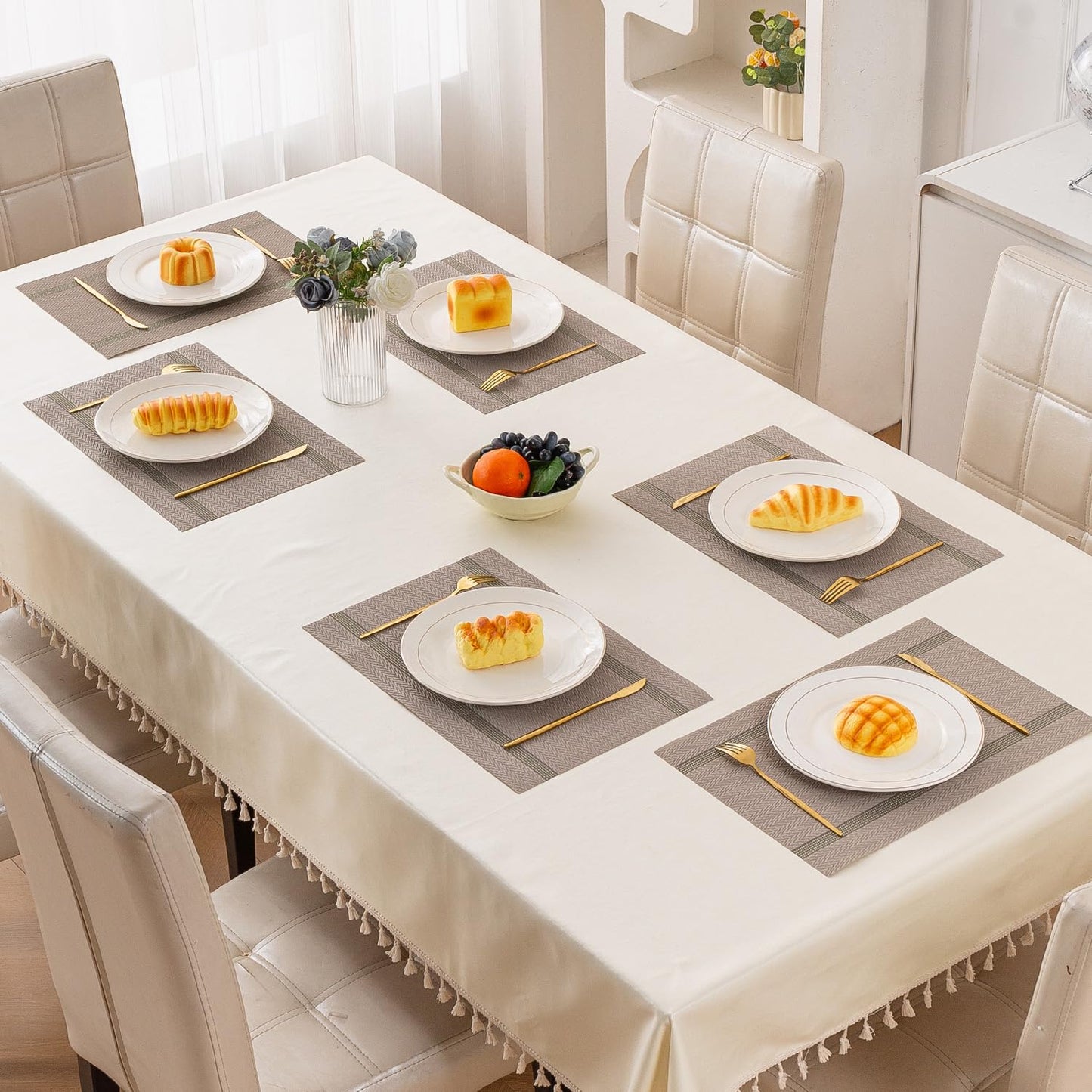 Chevron Stripes PVC Mats for Dining Table - Taupe Brown