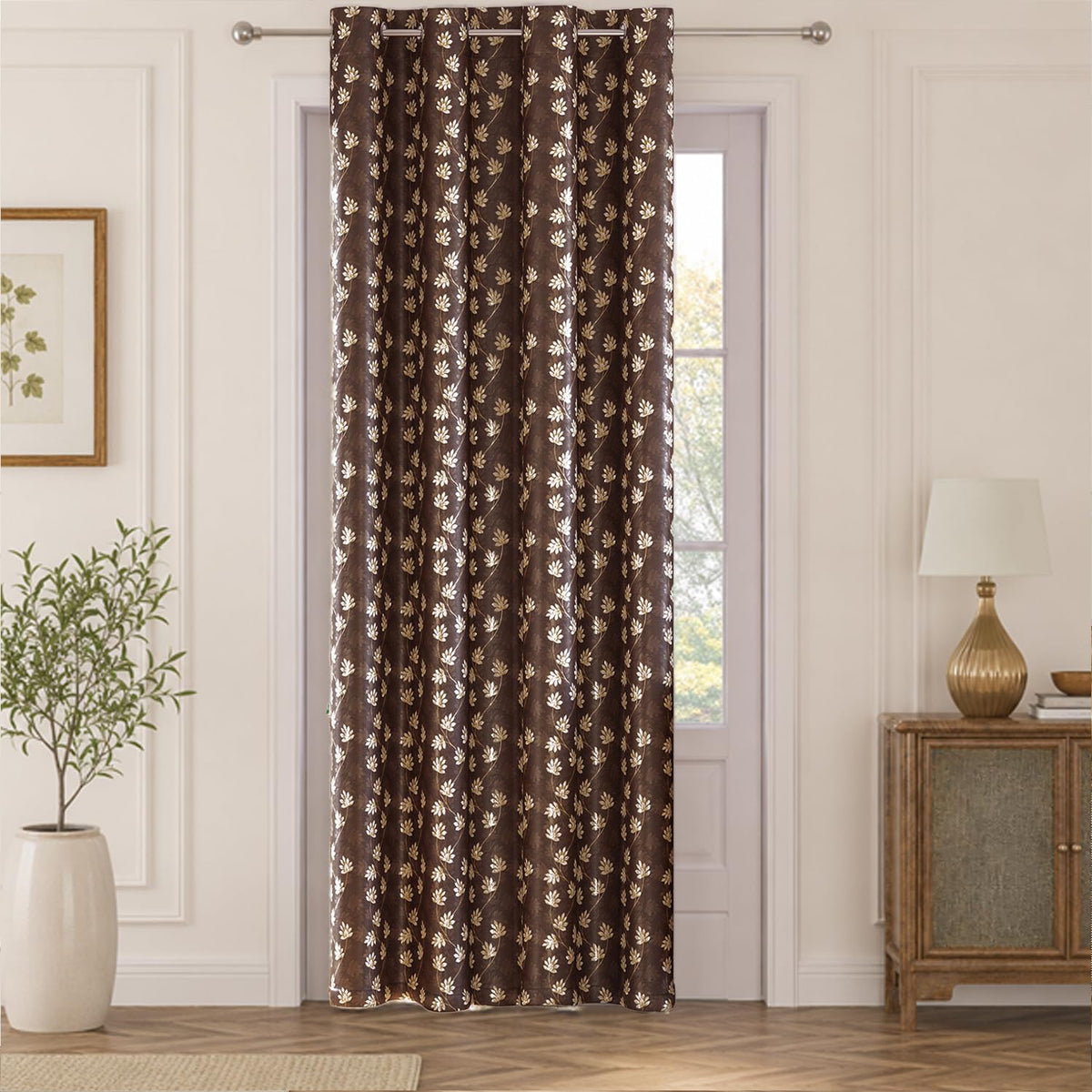 HOKIPO Vogue Shine Eyelet Curtains, 7 Feet Long - Cocoa Brown - image 2