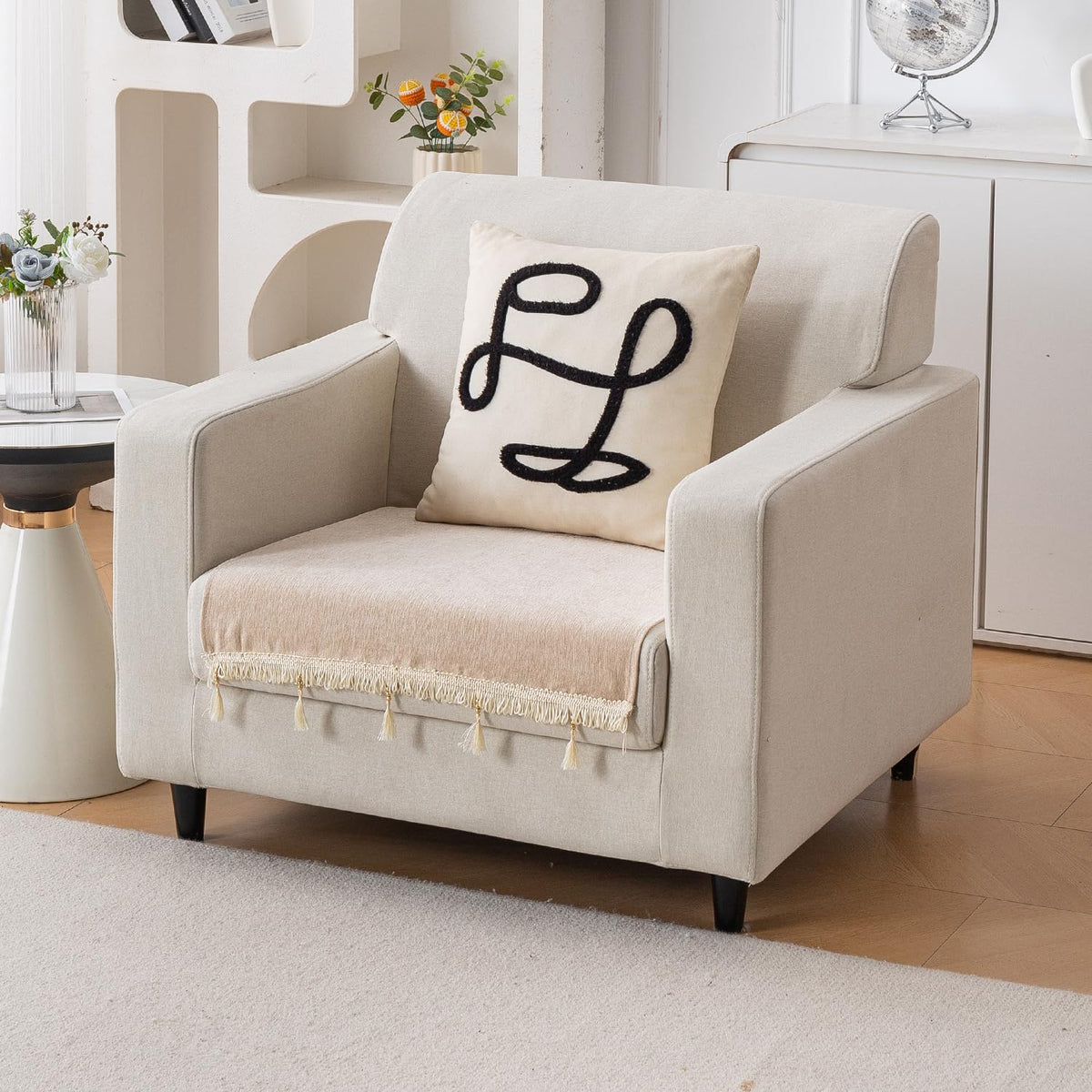 Serenity Tassel Chenille Sofa Cover with Tassel – Ivory Fringe