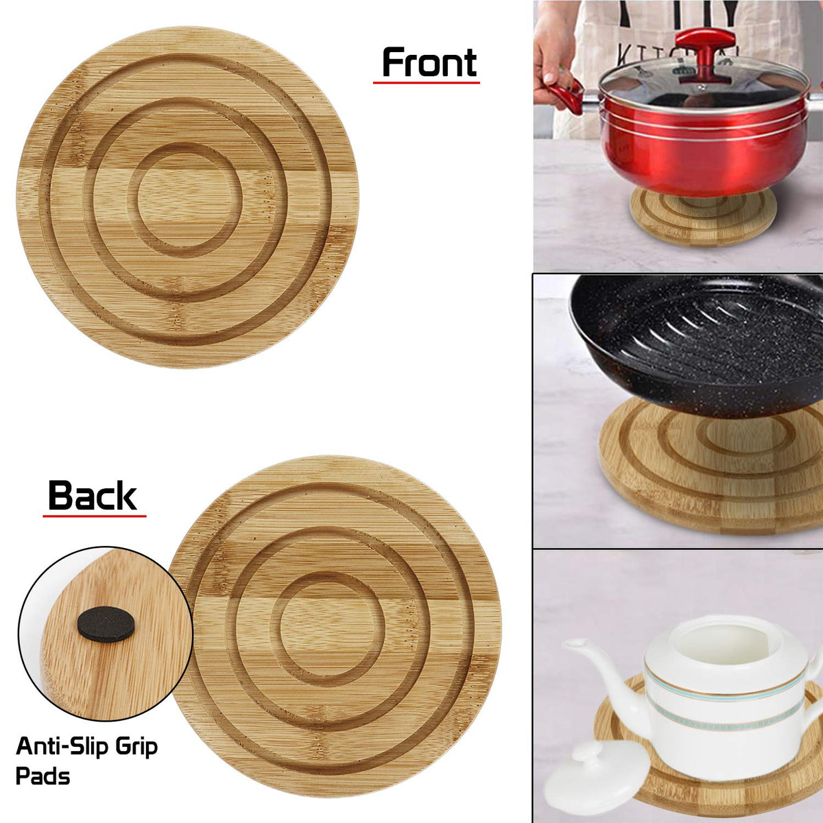 Buy Anti-slip Grip Pads Eco‑friendly Extra Thick Bamboo Coasters