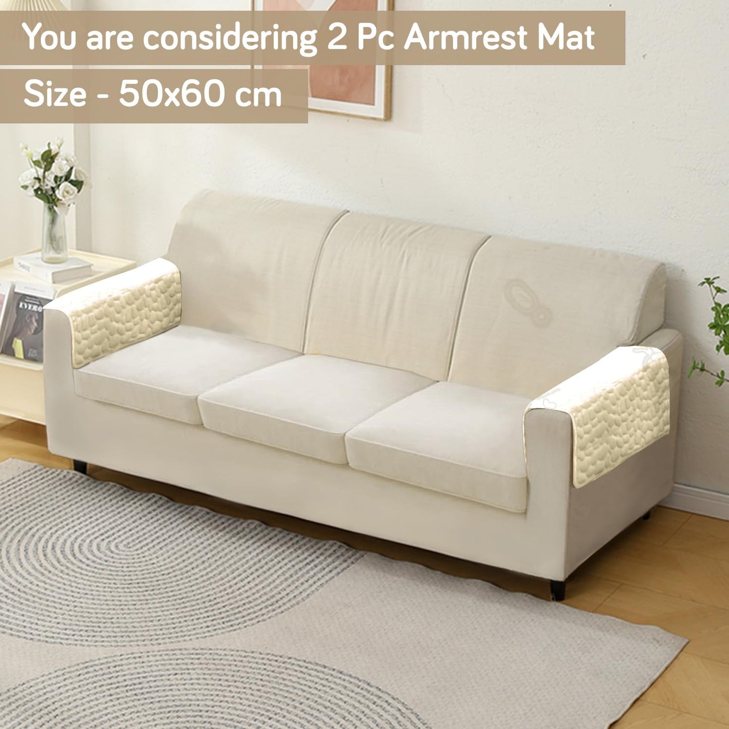 Premium Pebble Milk Velvet Anti Slip Sofa Mats, Bliss White