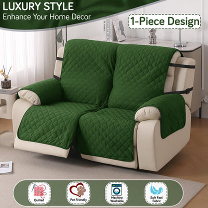 UrbanQuilt Recliner Sofa Slipcover Mat with Dual Belt for 1/2/3 Seater - Forest Green