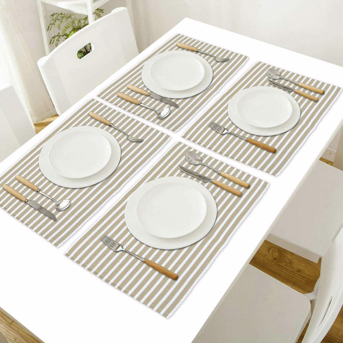 Ribbed Cotton Heat Resistant Dining Table Mat, Brown Striped