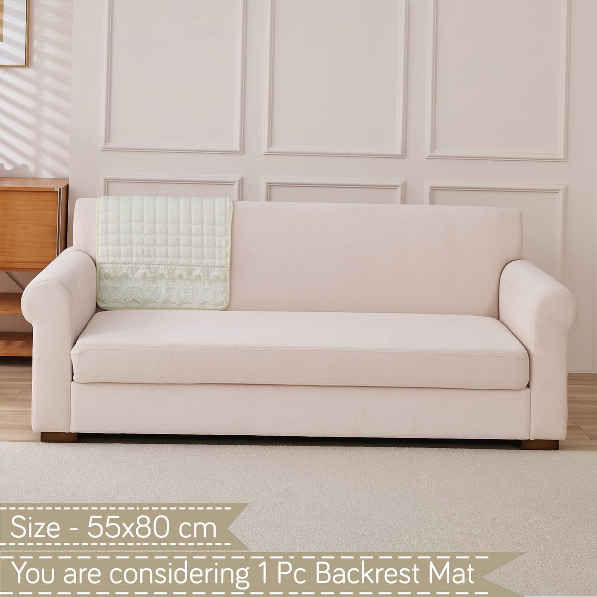 BelleLace Series Premium Imperial Milk Velvet Sofa Cover Mat with Lace Design -  Pearl White