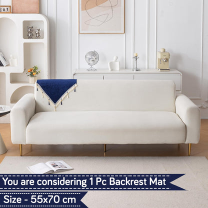 Serenity Tassel Chenille Sofa Cover with Tassel – Sapphire Navy