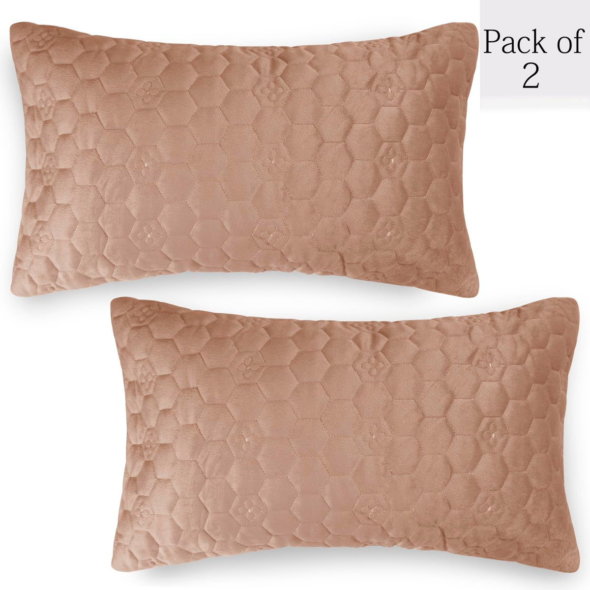 Buy Light Brown Colour Premium Zippered Hexagonal Texture Velvet cushion covers in set of 2