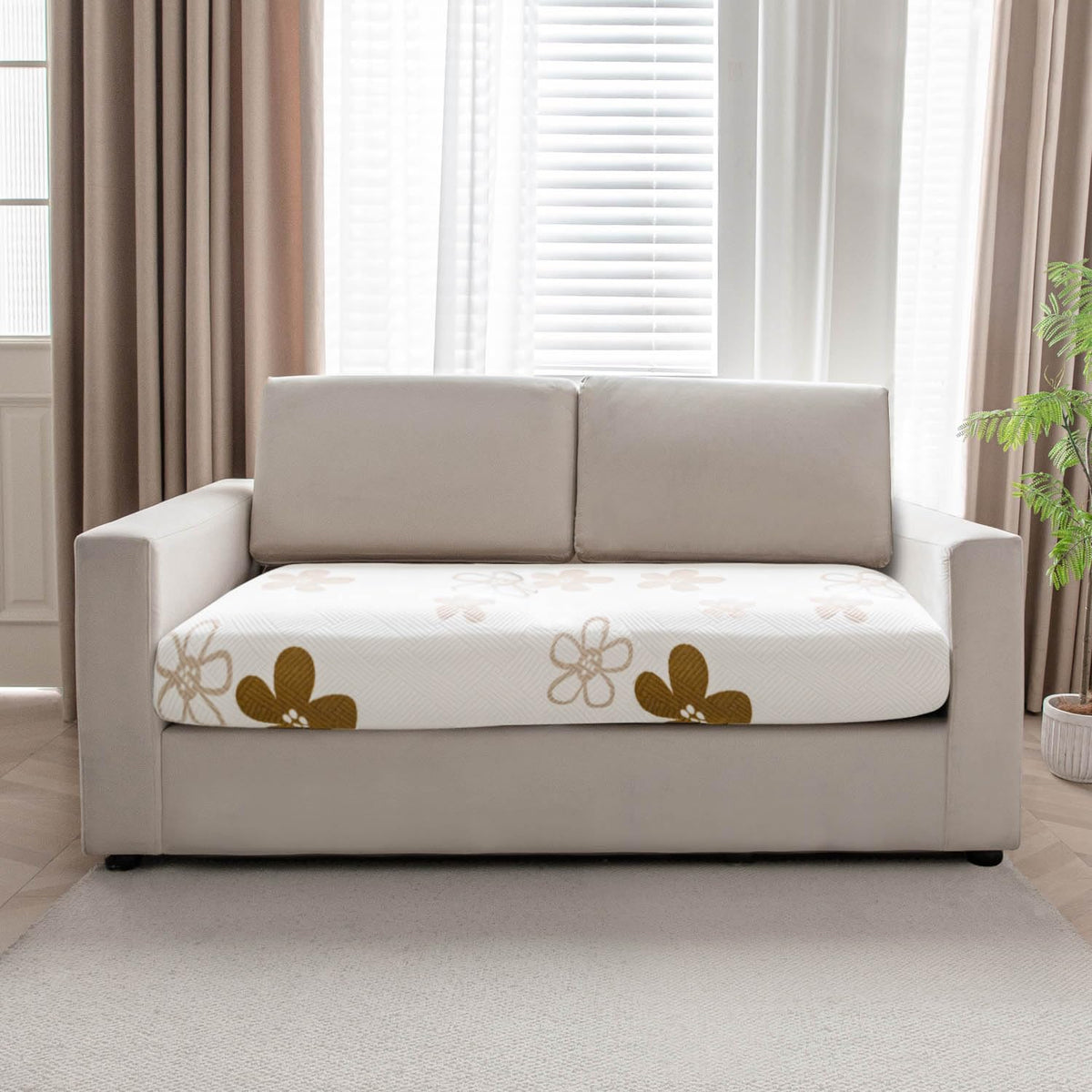 Stretchable Thick Fleece Textured Seat Couch Cushion Cover for 1/2/3 Seater, Russet Brown
