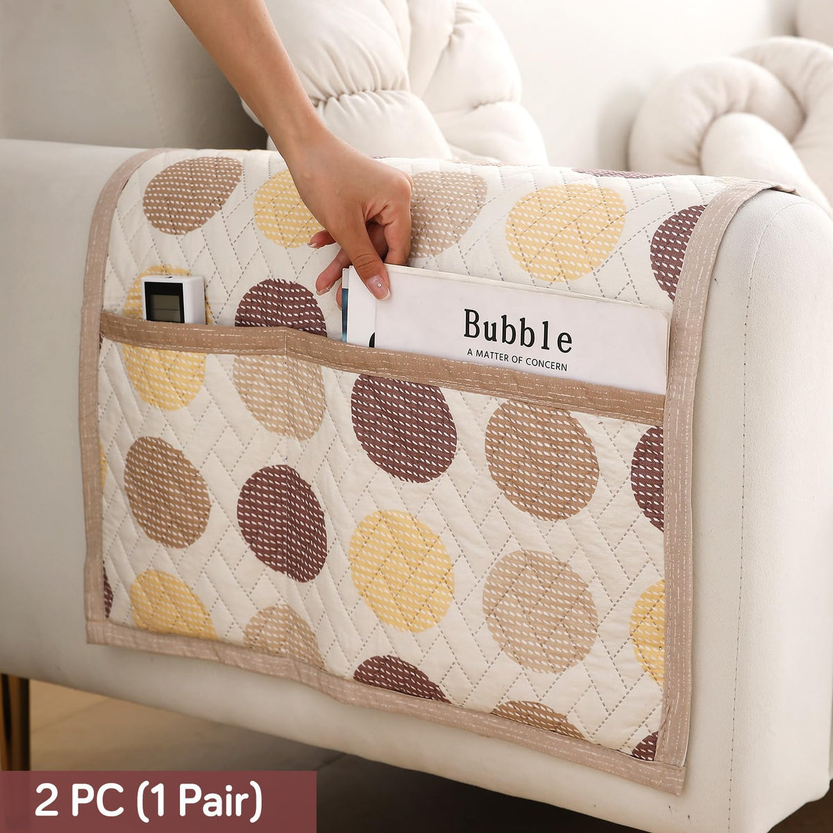'Homehues' Printed Quilted Sofa Cover Mats, Brown Polka Dot