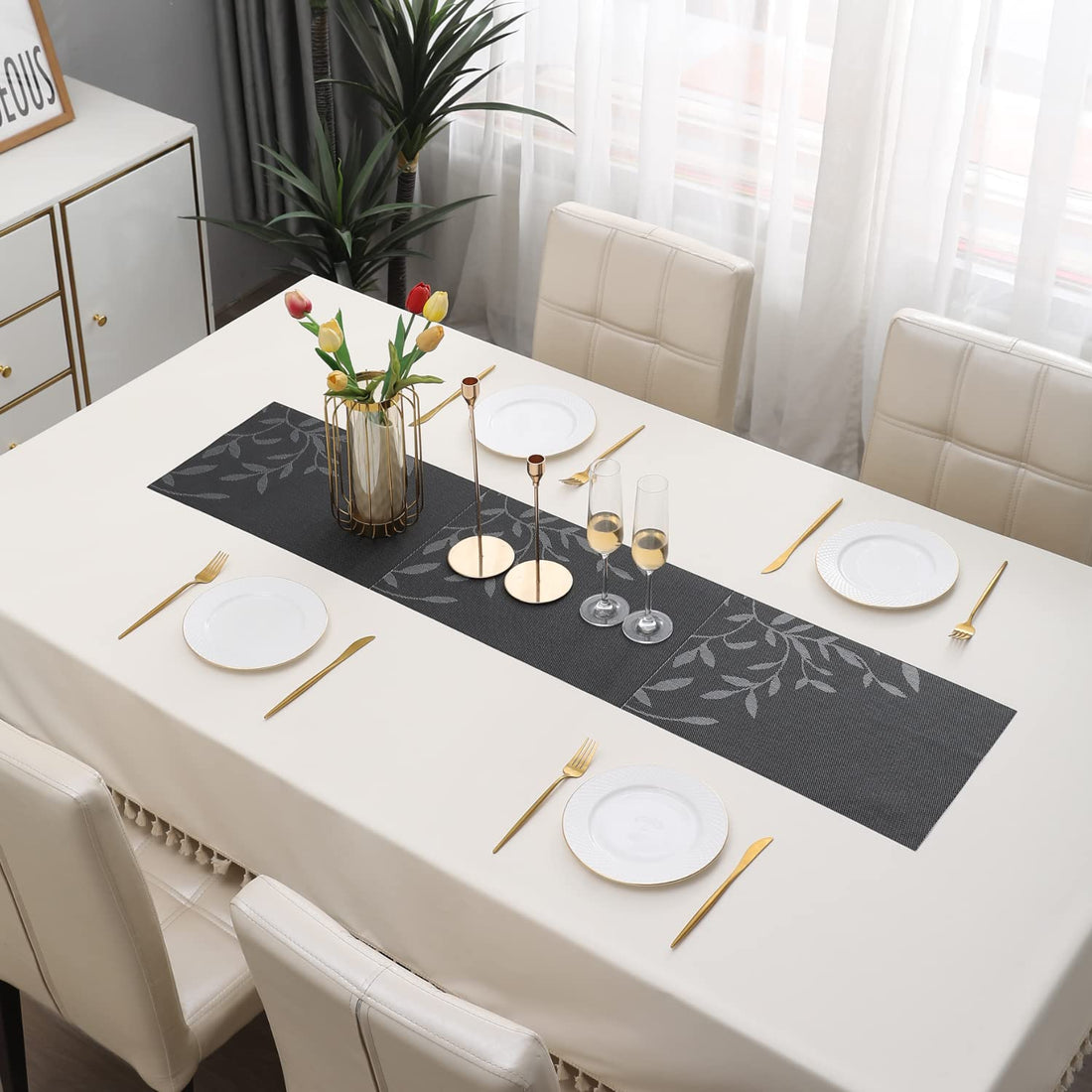 Buy Black Leaves Colour PVC Table Runner Online - HOKIPO | Har Ghar Ka Humsafar