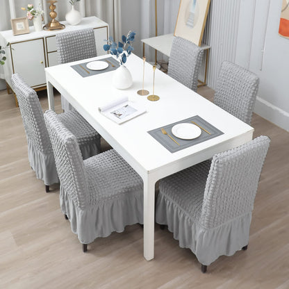 Elastic Stretchable 280 GSM Bubble Dining Chair Cover with Frill, Ash Grey