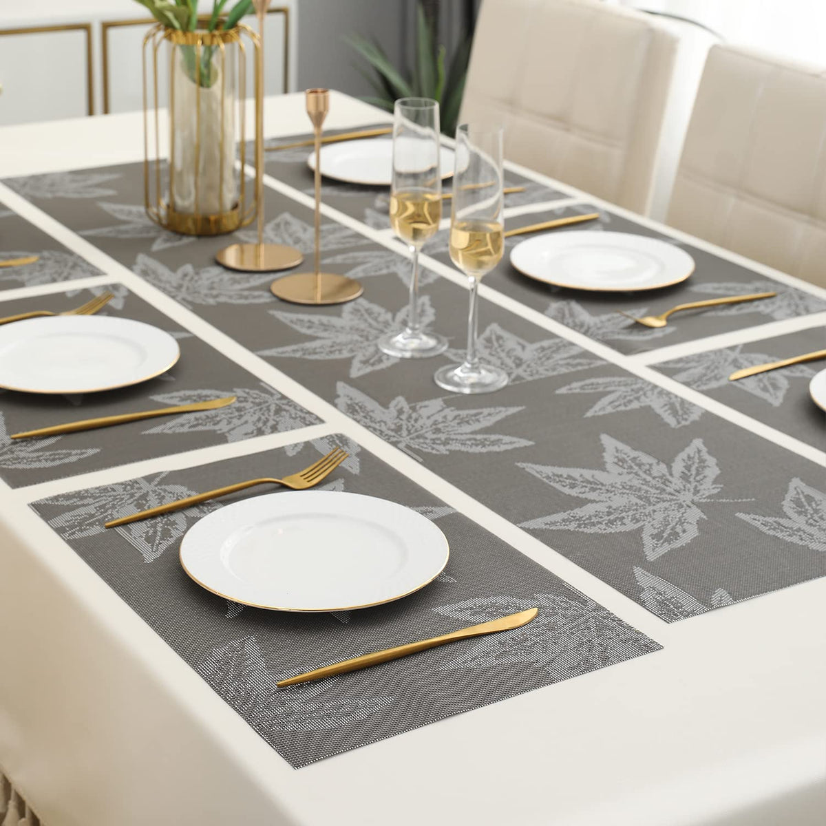 PVC Dining Table Mats, Grey Maple Leaf