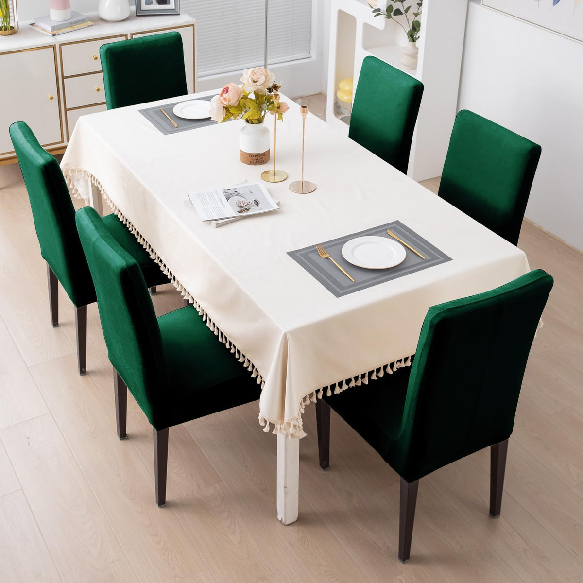 Elastic Stretchable Premium Velvet Dining Chair Cover, Hunter Green