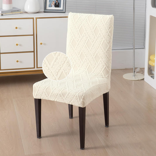 Chair Cover Set of 1/2/4/6, 190 GSM Jacquard, Cream
