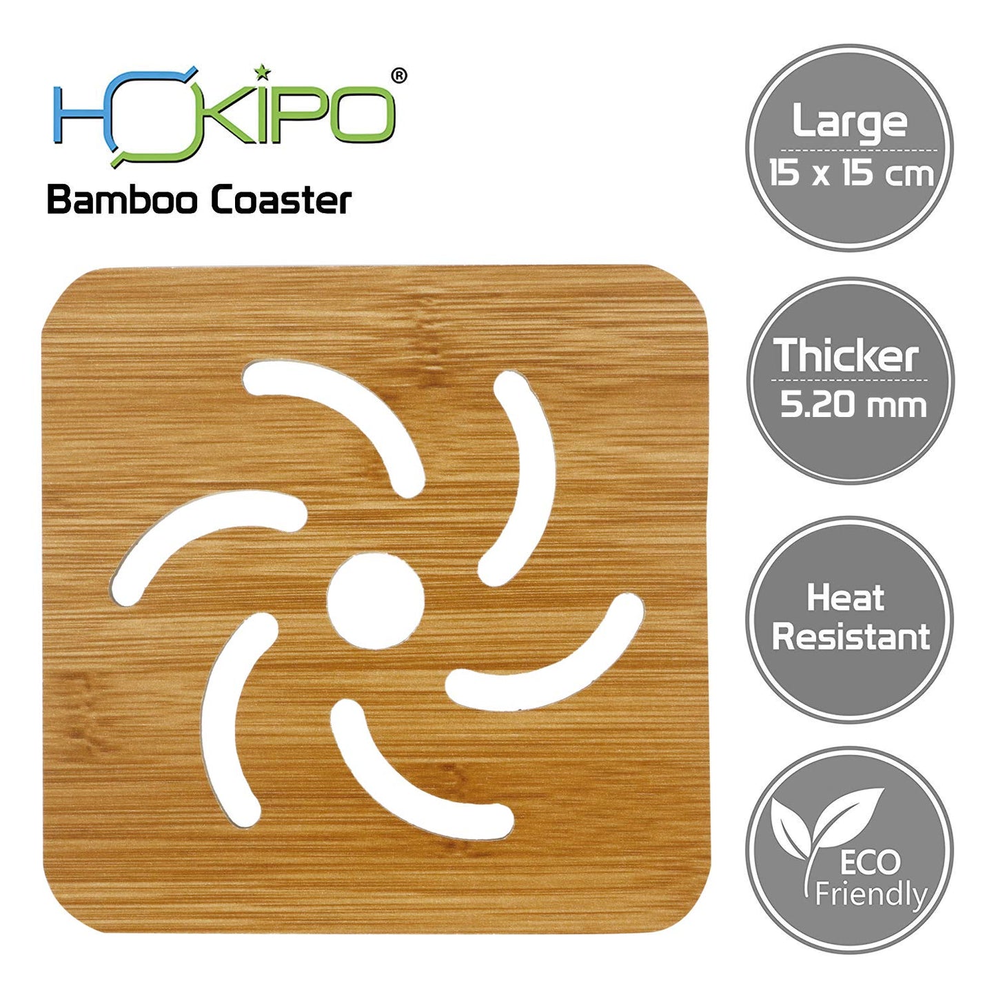 HOKIPO Bamboo Wooden Coasters for Home Pan Pot Holder for Dining Table Heat Pad for Kitchen - Pack of 2/4/6