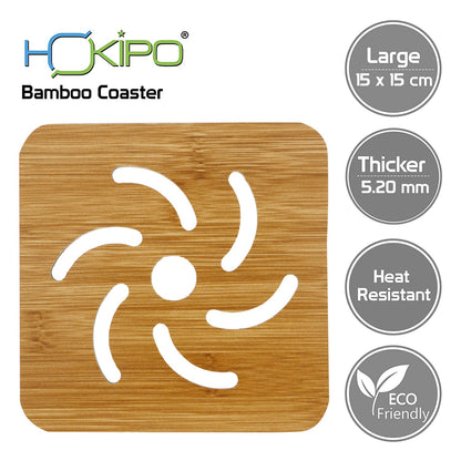 HOKIPO Bamboo Wooden Coasters for Home Pan Pot Holder for Dining Table Heat Pad for Kitchen - Pack of 2/4/6