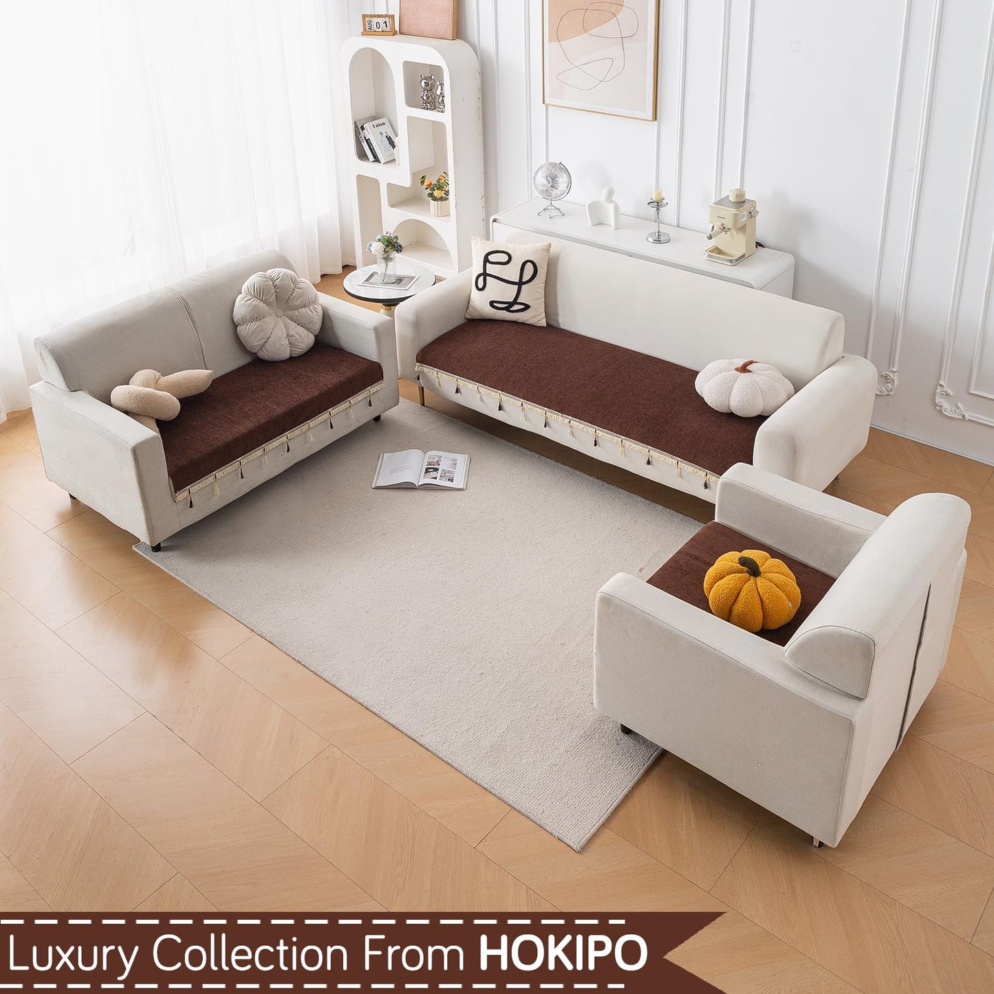Serenity Tassel Chenille Sofa Cover with Tassel – Chestnut Luxe