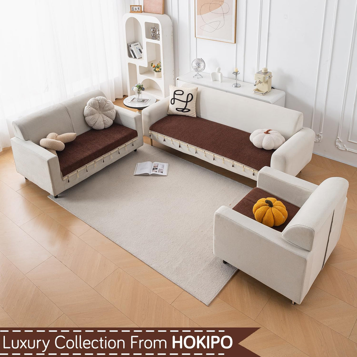 Serenity Tassel Chenille Sofa Cover with Tassel – Chestnut Luxe