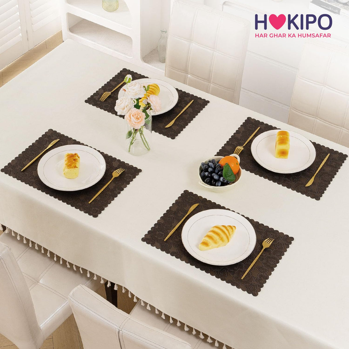 Florista Blush Royal Luxe Faux Leather Mats for Dining Table - Irish Coffee