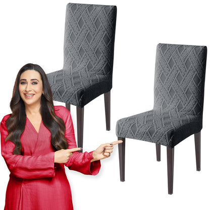 Chair Cover Set of 1/2/4/6, 190 GSM Jacquard, Dark Grey