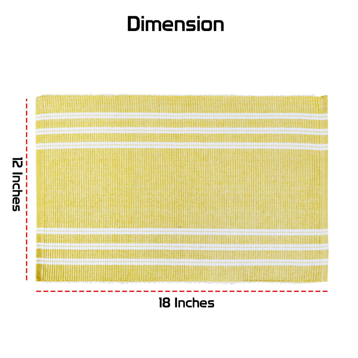 Ribbed Cotton Heat Resistant Dining Table Mat, Yellow Striped