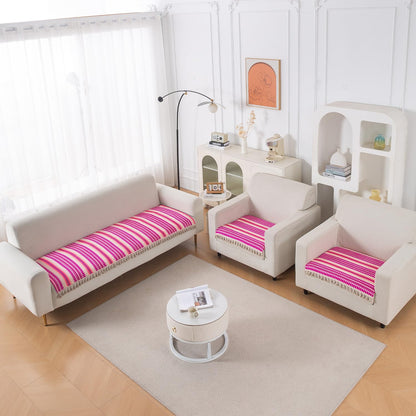 Artisan Boho 5-Seater Sofa Seat Mat wth Tassels (3+1+1), Fuchsia Pink