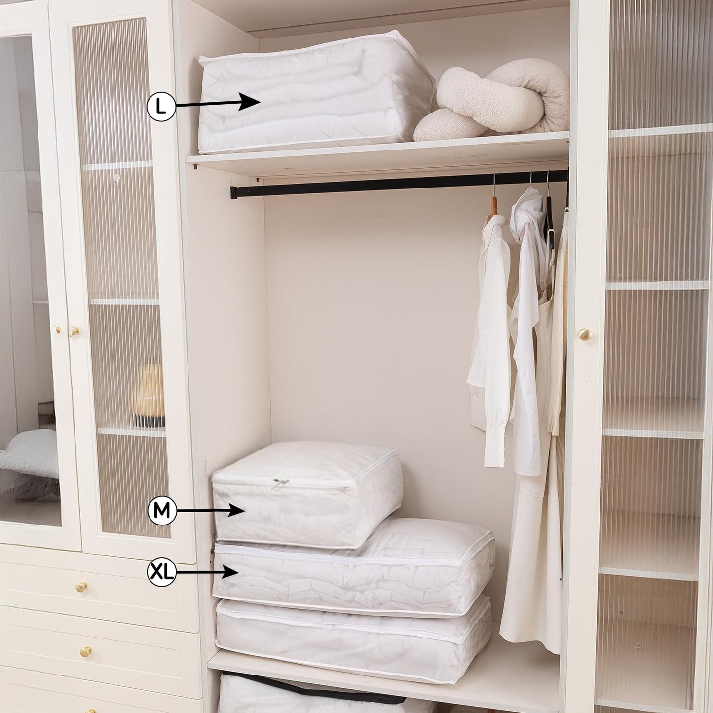 Foldable Clothes Organiser for Wardrobe and Closet Storage Bag - White