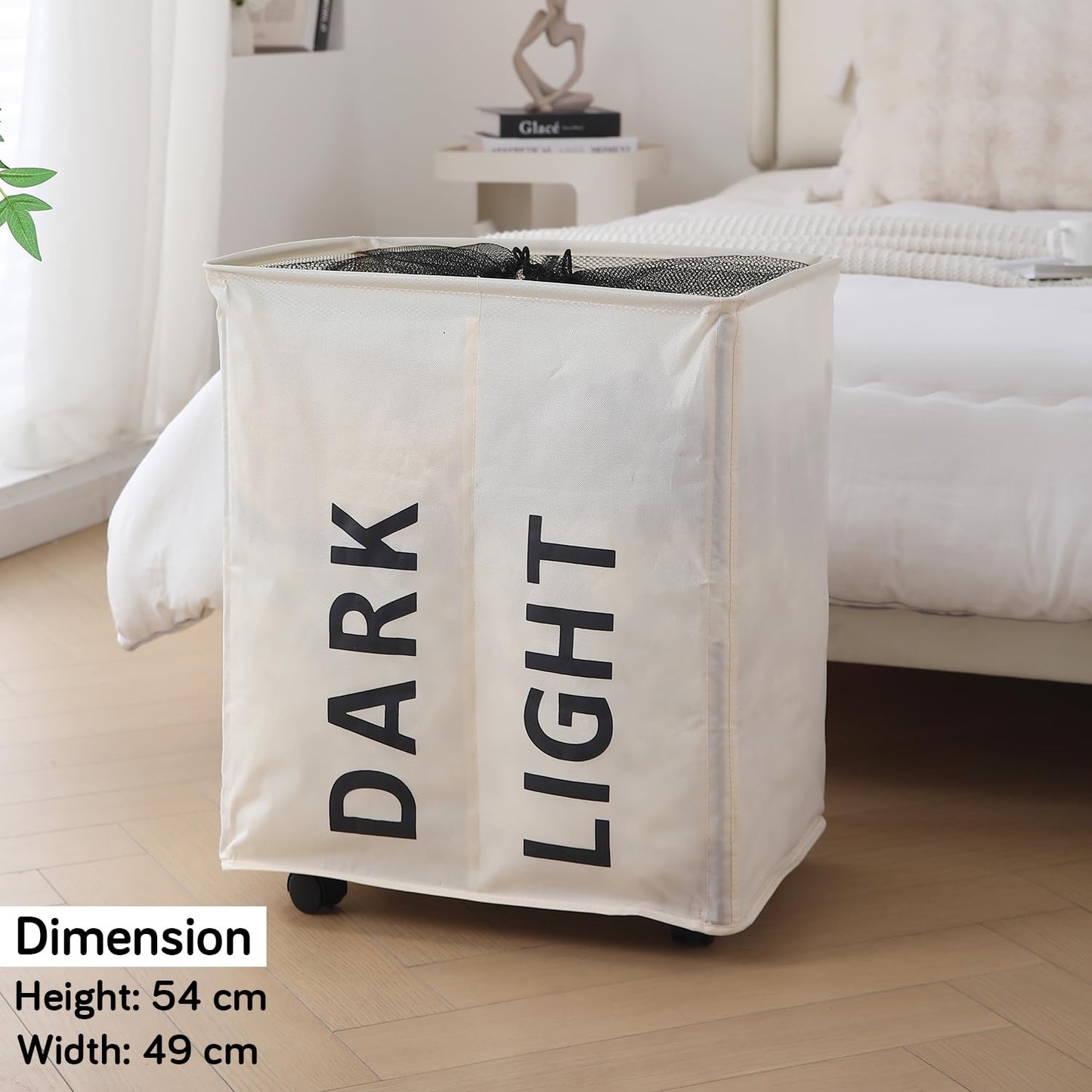 Large Laundry Basket Foldable Hamper With Wheels, Cream