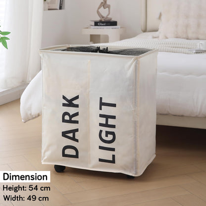 Large Laundry Basket Foldable Hamper With Wheels, Cream