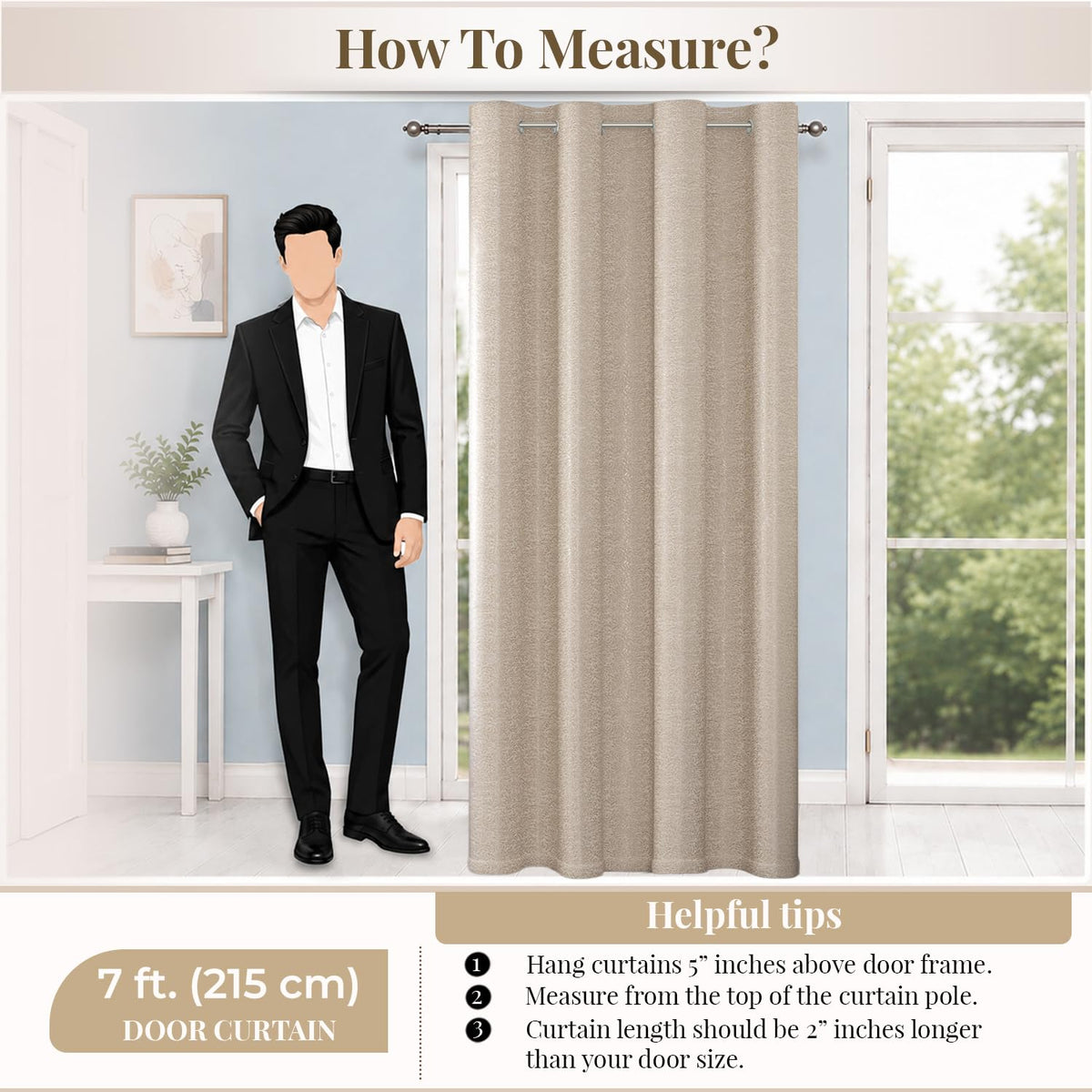 HOKIPO Eden Eyelet Curtains, 7 Feet Long - Soft Beige - image 8