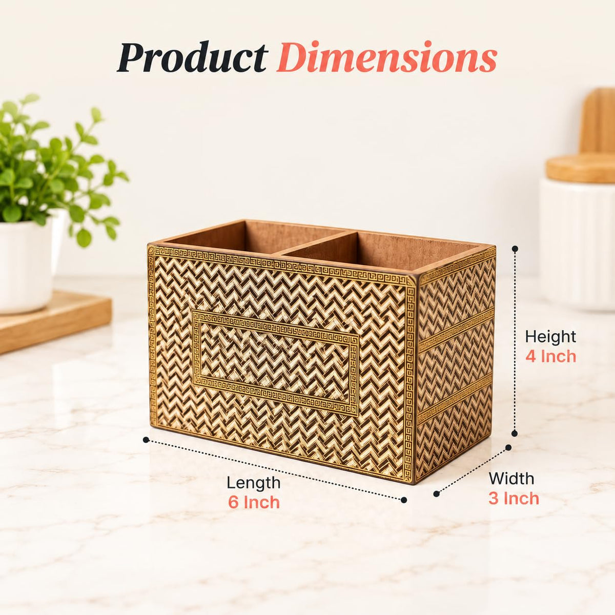 HOKIPO Cutlery Holder for Dining Table, Engineered Wood, Noir Chevron - image 5