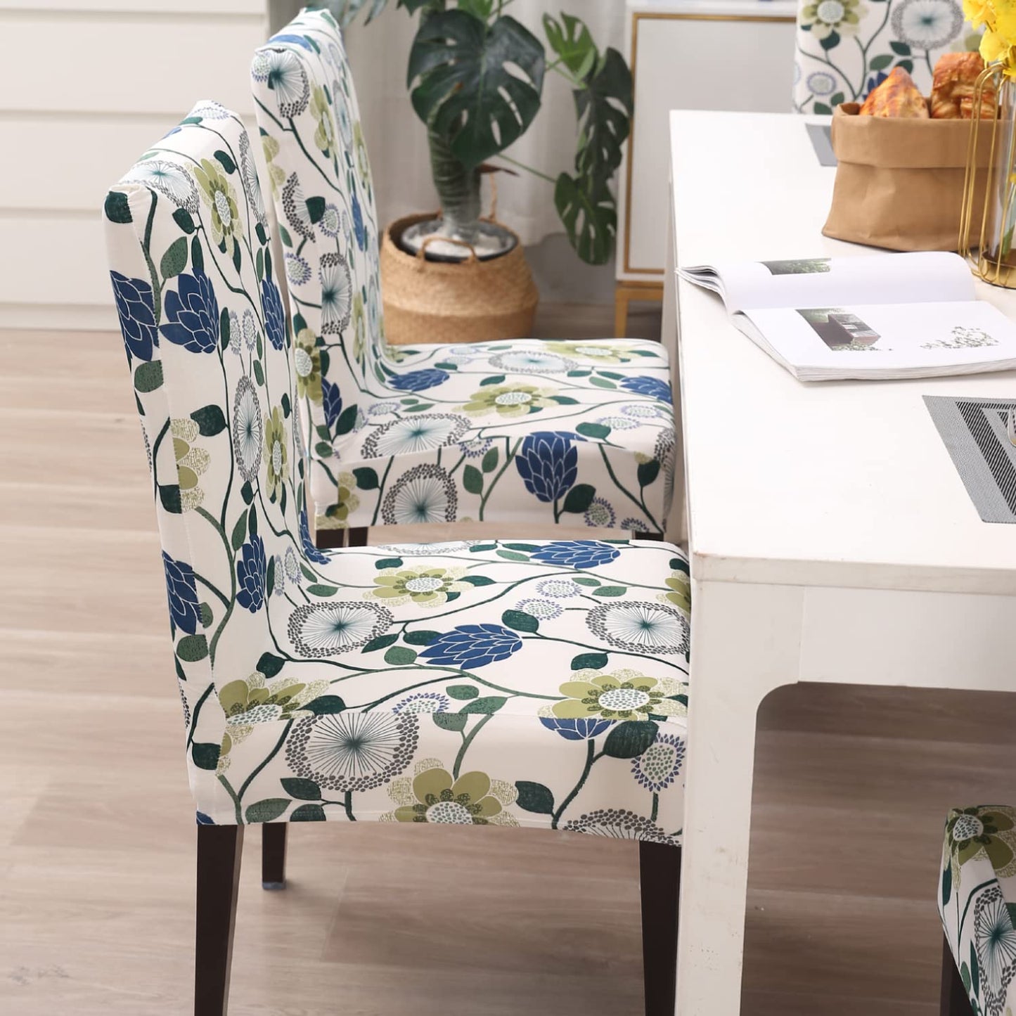 Elastic Stretchable Dining Chair Cover, Blue Dandelion Flower