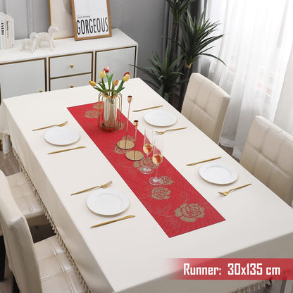 PVC Table Runner Dinner and Coffee Table, 30x135 cm, Crimson red