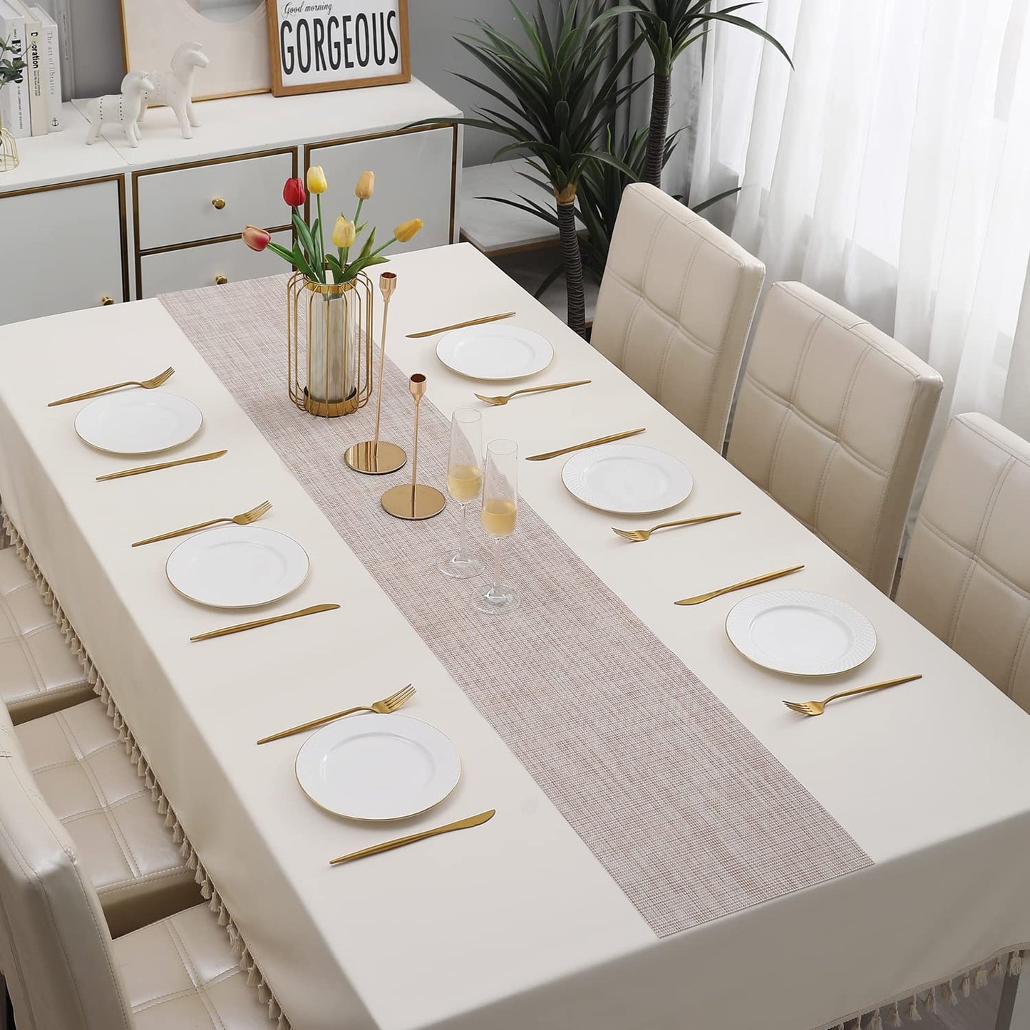 PVC Table Runner, Beige