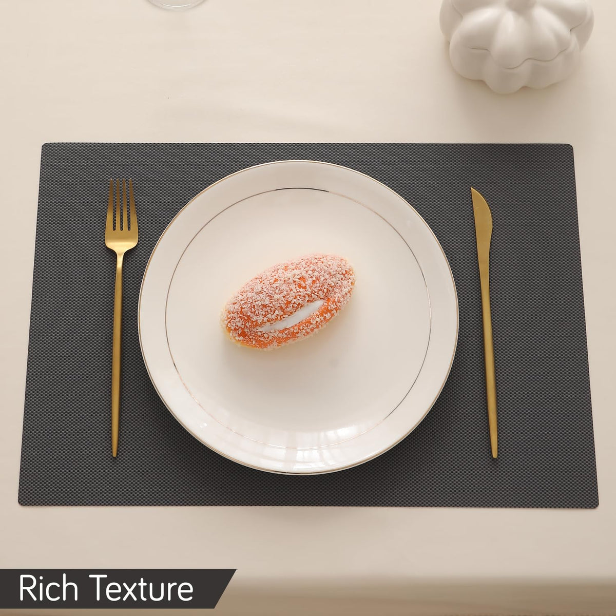 Buy charcoal black rich texture waterproof dining table mat | HOKIPO