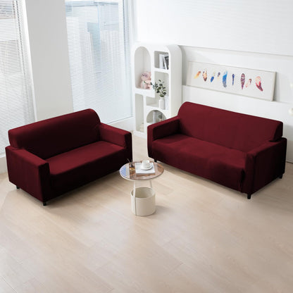 Burgundy premium elastic stretchable velvet sofa cover​ for 3 2 seater​ sofa