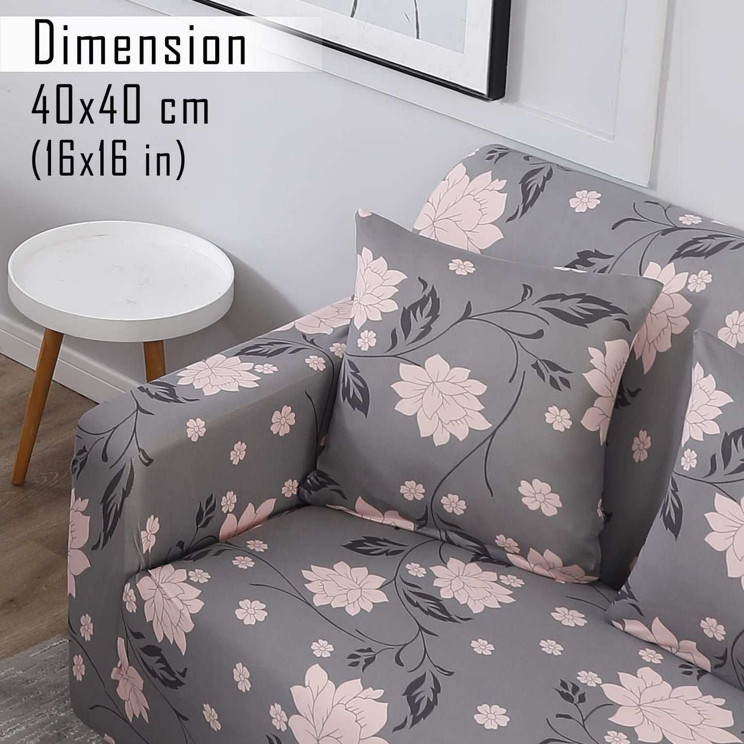 HOKIPO Stretchable Pack of 2 Cushion Cover 16x16,Grey Dahlia