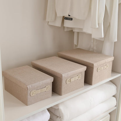 Organisers Storage Box with Lid, Beige, Pack of 1/2
