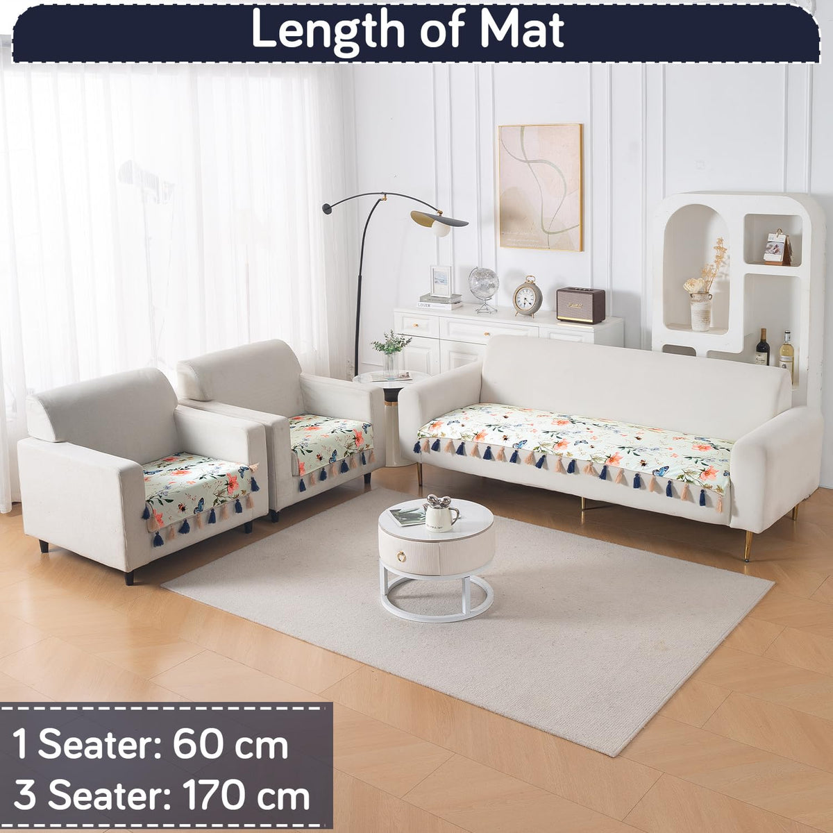 'Whispers of Nature' Series Holland Velvet Sofa Seat Mat with Tassel, Pastel Butterfly Meadow