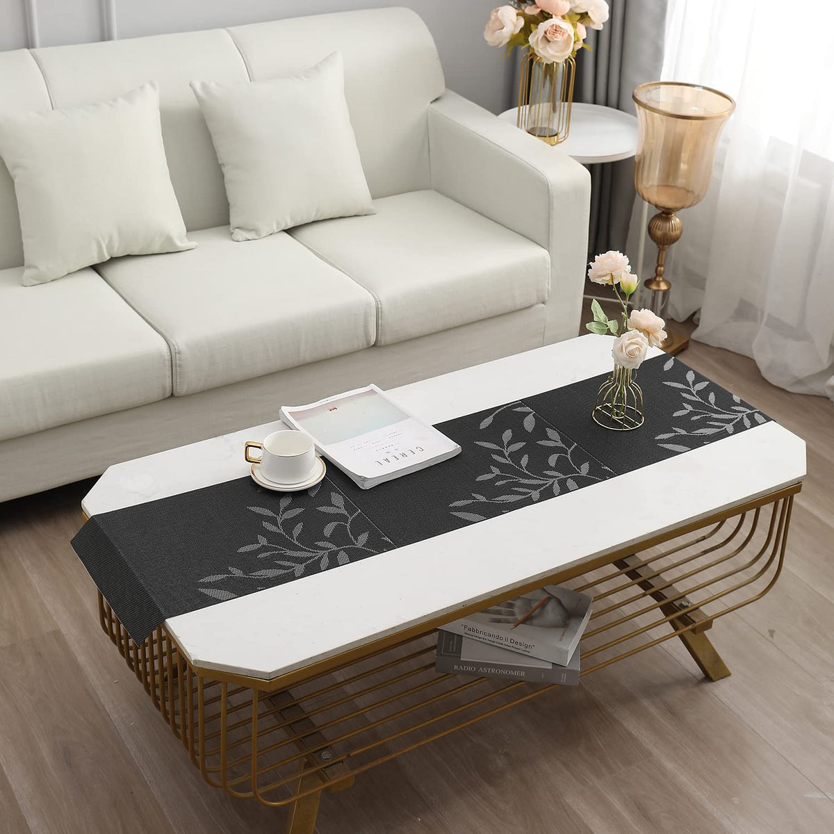 Buy Black Leaves Colour PVC Center & Coffee Tables Runner | HOKIPO